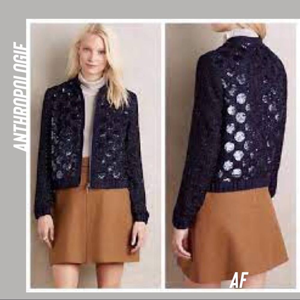 ANTHROPOLOGIE ELEVENSES SEQUINED BOMBER JACKET NEW NWT MEDIUM NAVY